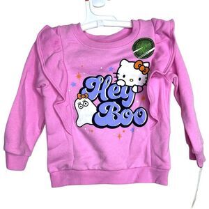 NEW Hello Kitty “Hey Boo” Glow in the Dark Pink Ruffle Sweatshirt 3T Begonia Pin
